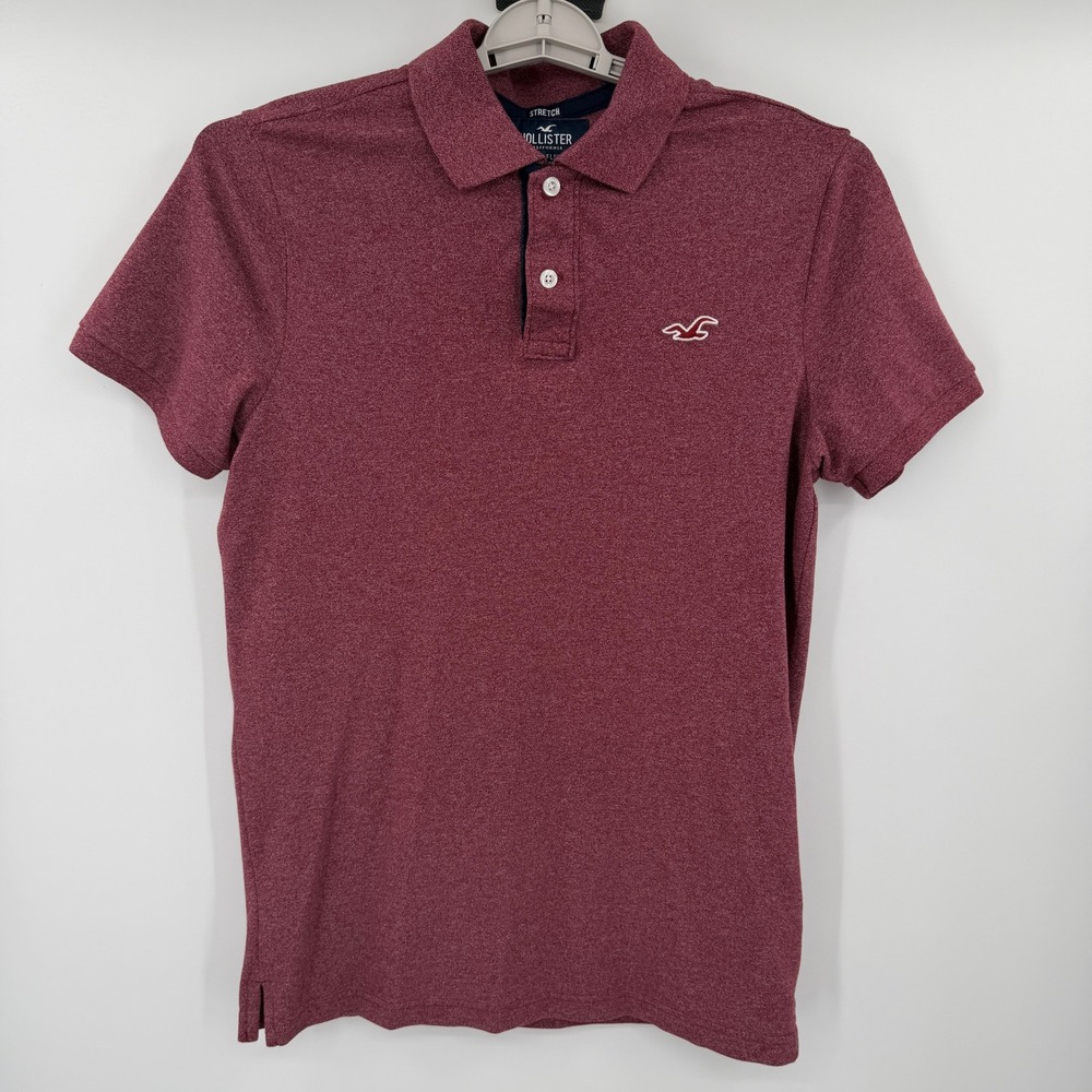 Hollister Mens Epic Flex Stretch Polo Shirt Burgundy Heathered Slim Fit Medium